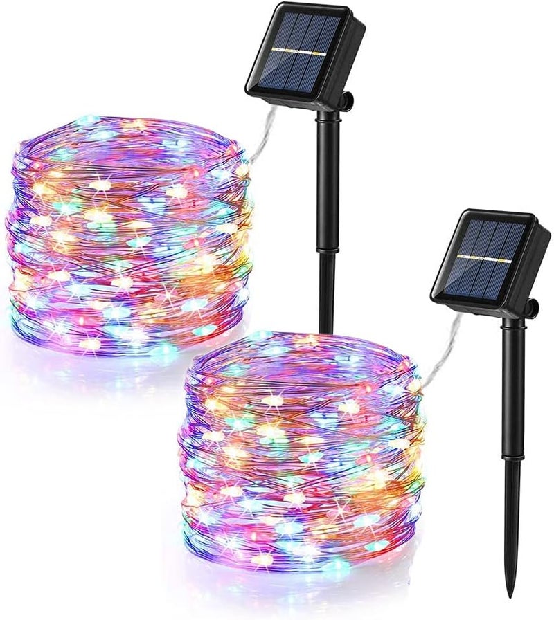 BRIZLER 2 Pack Each 200 LED 66ff Multicolor Solar Christmas Lights, Colored Solar String Lights 8 Modes Twinkling Fairy Lights with Memory Waterproof Twinkle Lights for Outdoor Garden Party Tree Decor - Image 1